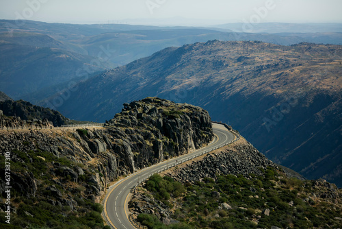 Winding serpentine road in the mountains of the Serra da Estrela or Star Mountain Range in Portugal.