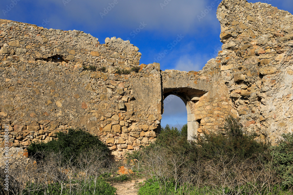 Remains of Almadena Fortress at The Algarve coast in Portugal