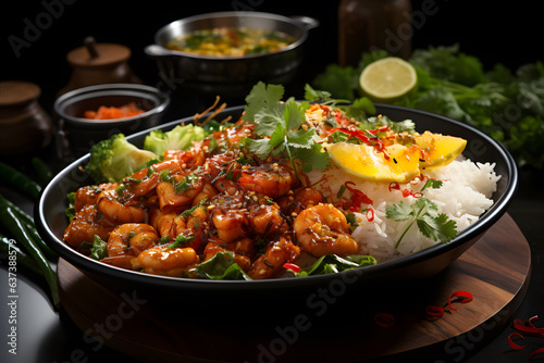 Kao Kluk Gapi Thai Appetizer on a colourful plating