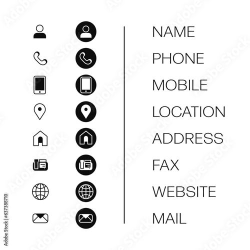 Contact information icons for business card on white background