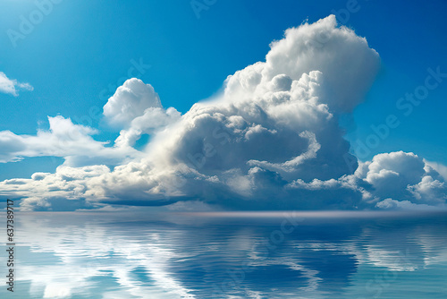 blue sky and white clouds closeup with Plane Ocean