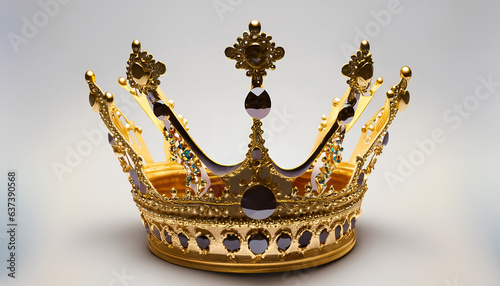 Crowned Majesty: Gold King Crown with Precious Stones, Sign of Kingdom's Fame"