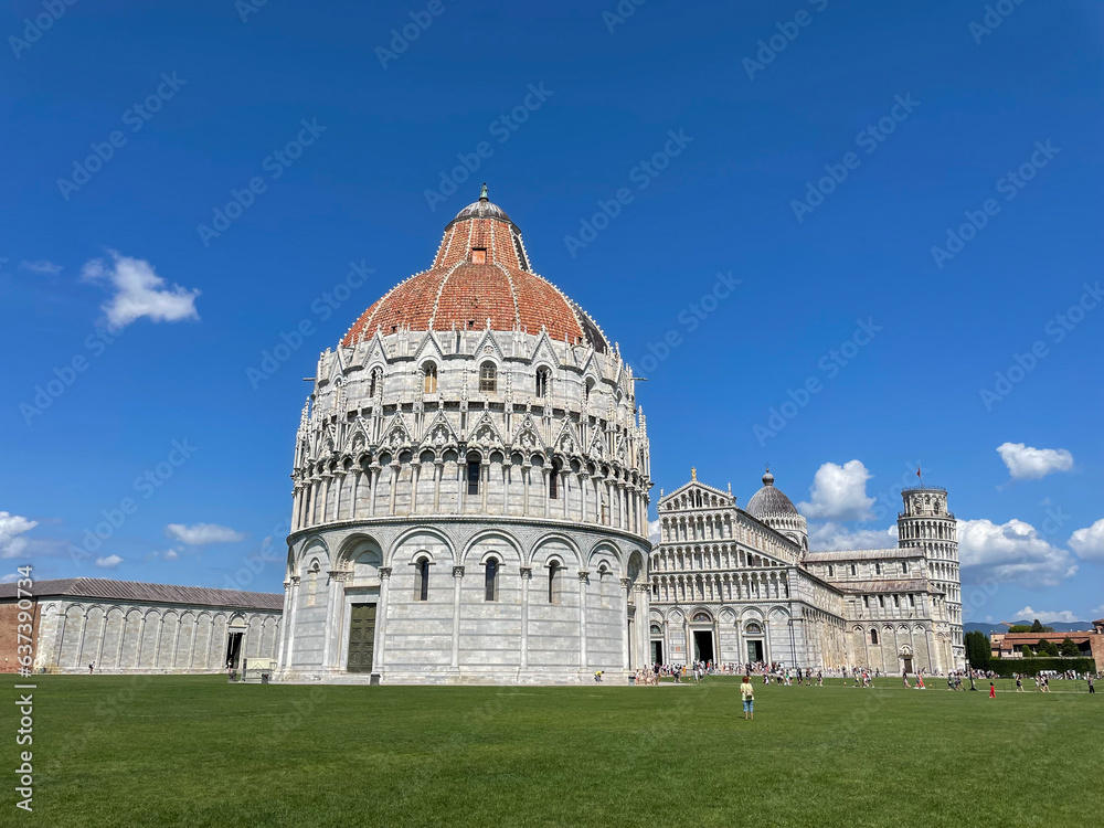 piazza dei miracoli with leaning tower in pisa