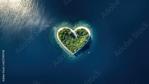 Lonely Heart-Shaped Island Surrounded by the Ocean