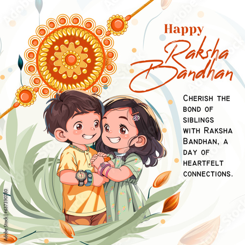 Raksha Bandhan indian festival social media post design with brother and sister vector illustration