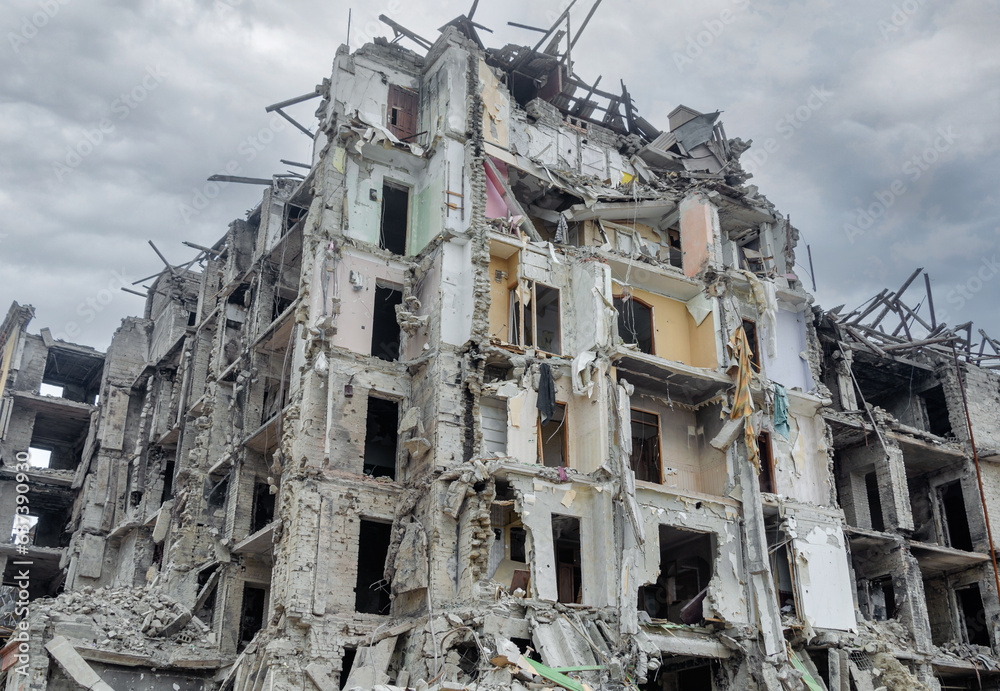 destroyed and burned houses in the city in Ukraine war destroyed and burned houses in the city in Ukraine war