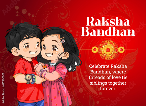 Raksha Bandhan indian festival social media post design with brother and sister vector illustration
