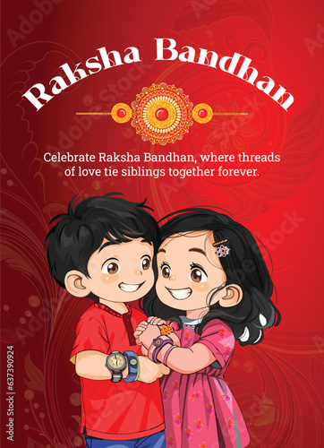 Raksha Bandhan indian festival social media post design with brother and sister vector illustration