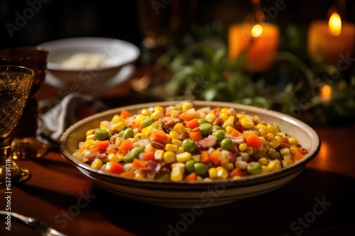succotash salad at Thanksgiving dinner table