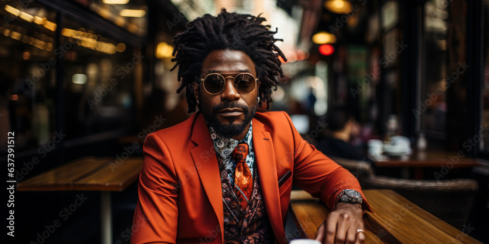 Successful Businessman: Afro American Professional in Orange Suit Successful Businessman: Afro American Professional in Orange Suit