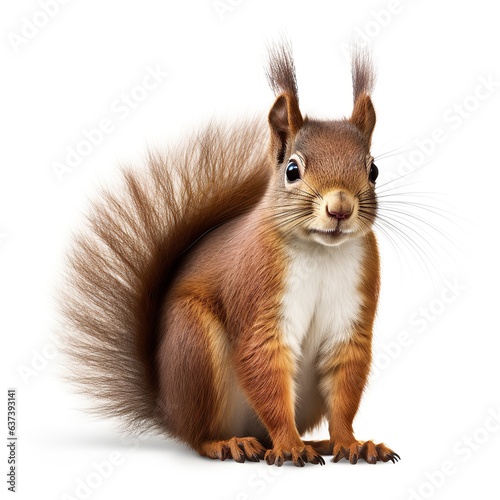 A squirrel close-up on a white background created with Generative AI technology
