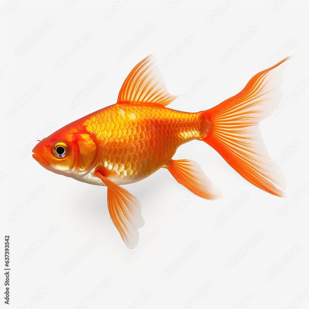 A goldfish swimming gracefully in a pristine white environment created with Generative AI technology