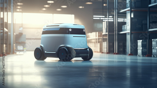delivery robot car working in warehouse. Future Innovation. © sema_srinouljan