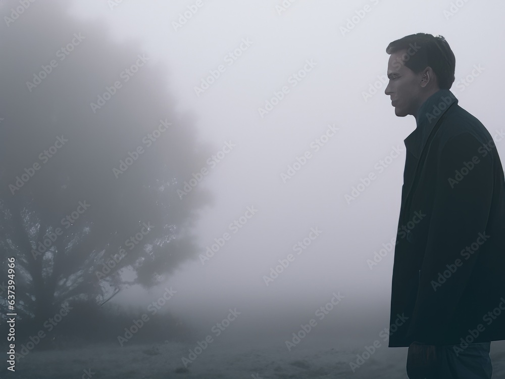 Mysterious man waiting in the fog Mysterious man waiting in the fog