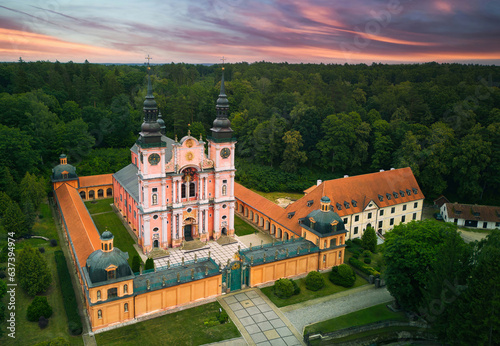 Święta Lipka, Warmia - Masuria Province, Marian sanctuary, Basilica of the Visitation of the Blessed Virgin Mary in Holy Linden, aerial view