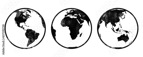 Earth globe stamps with distressed texture isolated on transparent background
