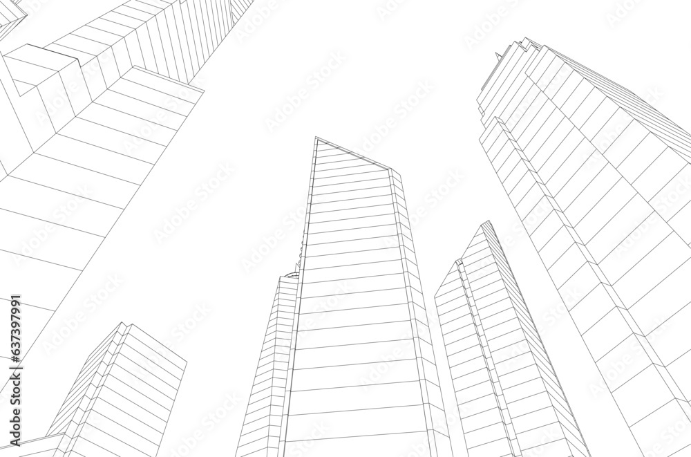 City skyline sketch drawing 3d illustration 3d rendering