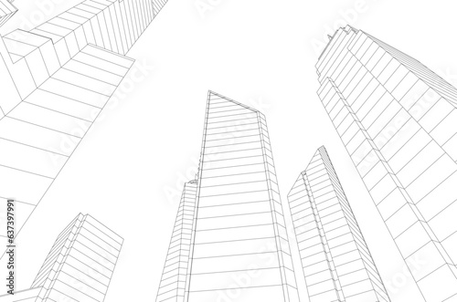 City skyline sketch drawing 3d illustration 3d rendering