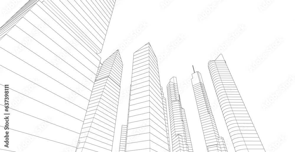 City skyline sketch drawing 3d illustration 3d rendering