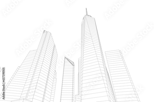 City skyline sketch drawing 3d illustration 3d rendering