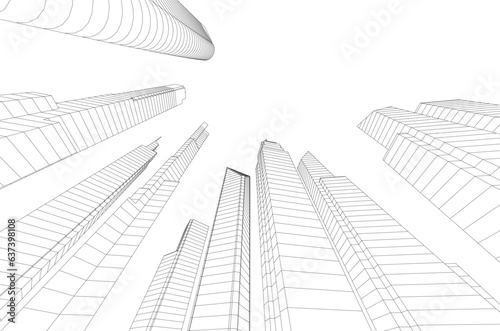 City skyline sketch drawing 3d illustration 3d rendering