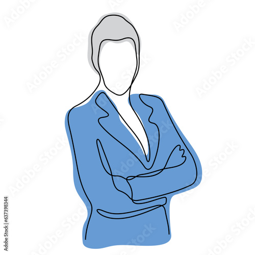 Business woman continuous line colourful vector illustration