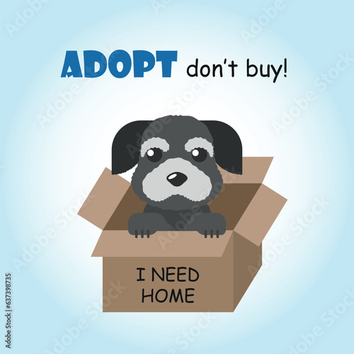 Pets adoption vector illustration. Dog in a box on isolated background. Homeless animals conceptsign concept.
