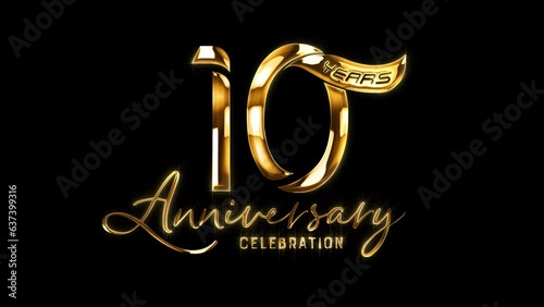 Happy Anniversary 10 Years Celebration Greeting Text Luxury Gold on Transparent Background, Alpha Channel. Great for Greetings, Celebrations, Party Invitation, Festivals, Events, and Gift.