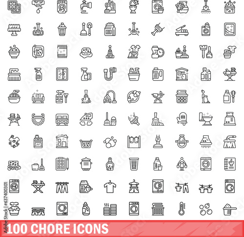 100 chore icons set. Outline illustration of 100 chore icons vector set isolated on white background
