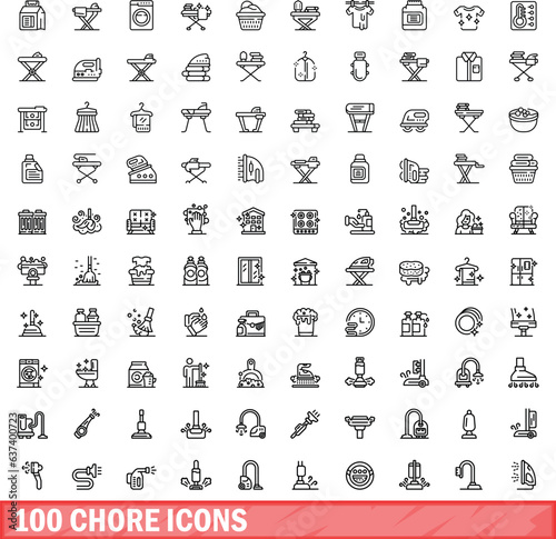 100 chore icons set. Outline illustration of 100 chore icons vector set isolated on white background