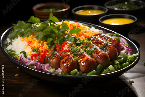 Sai Krok Isan Thai Appetizer on a colourful plating