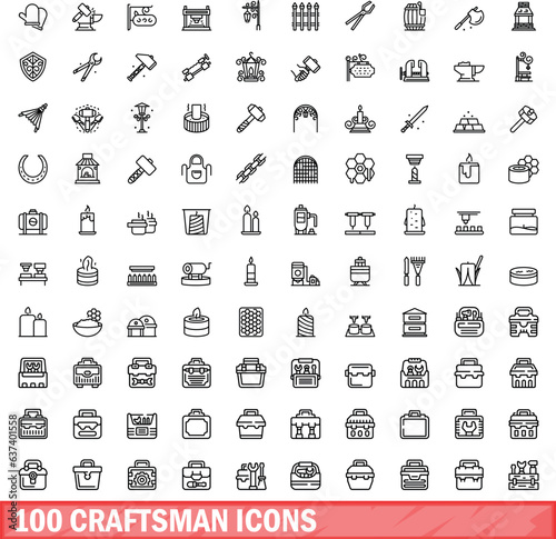 100 craftsman icons set. Outline illustration of 100 craftsman icons vector set isolated on white background