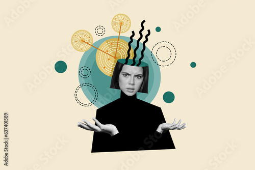 Fotografi Creative composite photo illustration collage of puzzled confused woman asking q