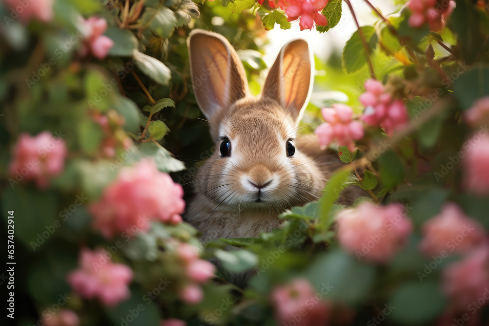 rabbit with flowers on background