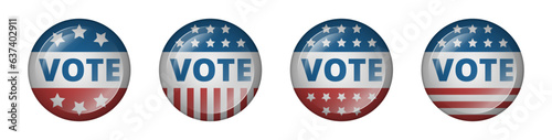 3D vote badges for USA election. Vector.