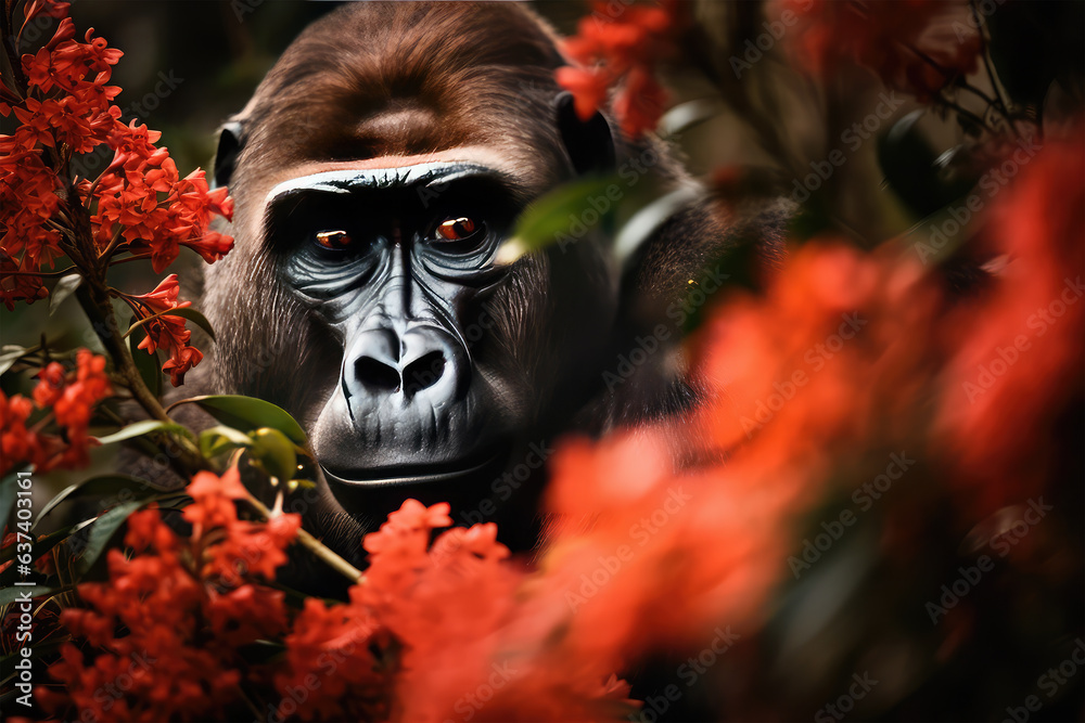 gorilla with flowers on background gorilla with flowers on background