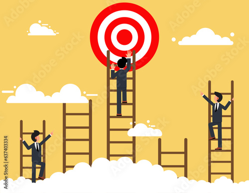 Difference career path, business strategy or planning. businessman climb up the right ladder to reach goal.
