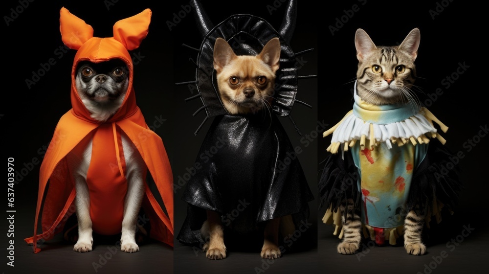Animals dressed up in halloween costumes