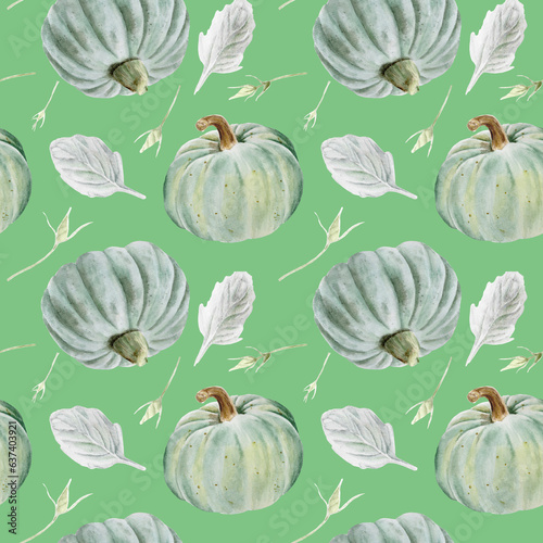Hand drawn watercolor seamless pattern with pumpkins