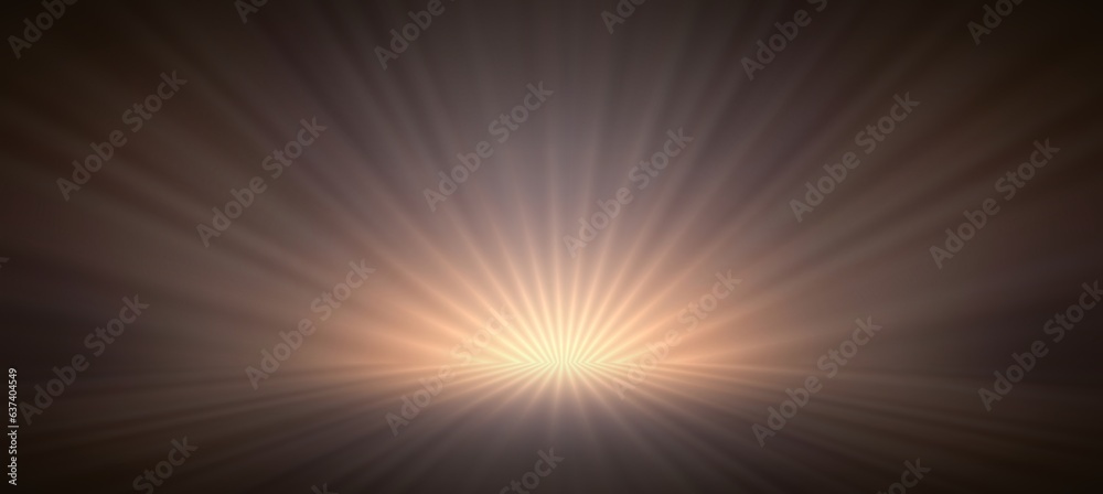 Glare in dark brown empty room 3d background. Beams of shine abstract illustration.
