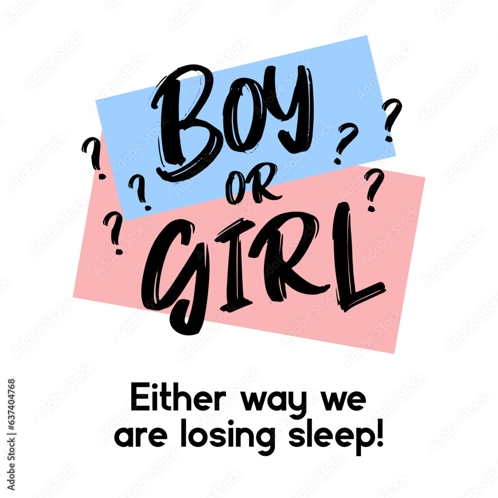 Fototapeta premium Boy or Girl? Gender reveal party card, banner vector element design. Invitation card template with a multi-colored inscription