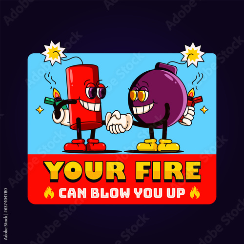 Retro cartoon dynamite handshake. Perfect for logos, mascots, t-shirts, stickers and posters