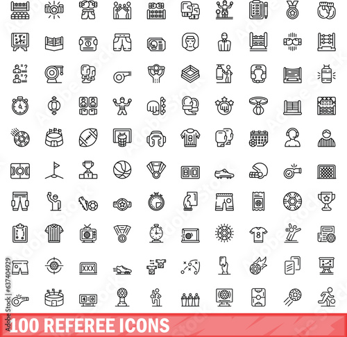 100 referee icons set. Outline illustration of 100 referee icons vector set isolated on white background