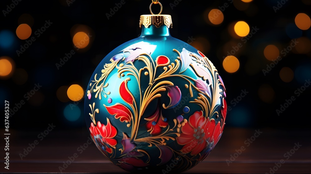 Christmas bauble on wooden table with bokeh lights on background Christmas bauble on wooden table with bokeh lights on background