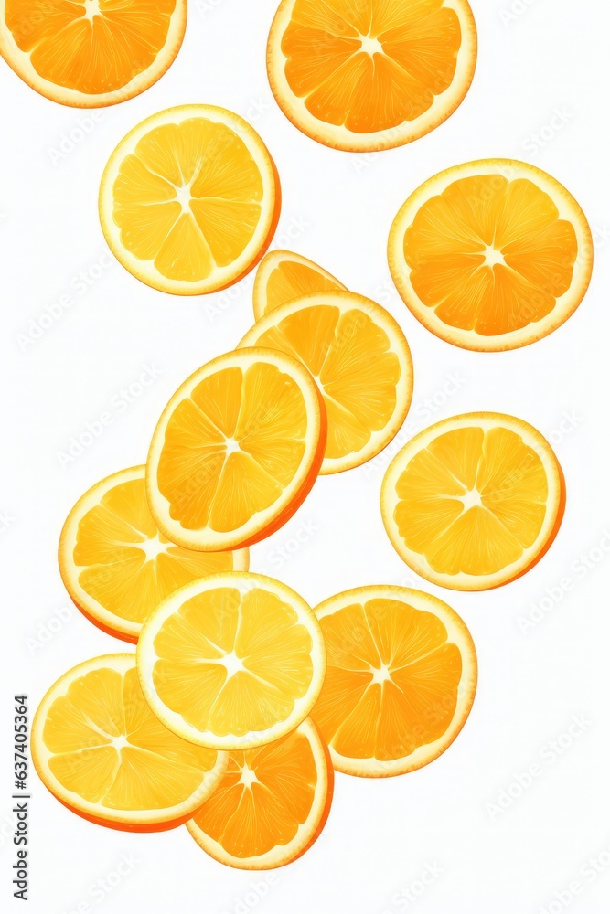 sliced flying orange isolated on white background. cut orange in pieces isolated on white background, AI Generated
