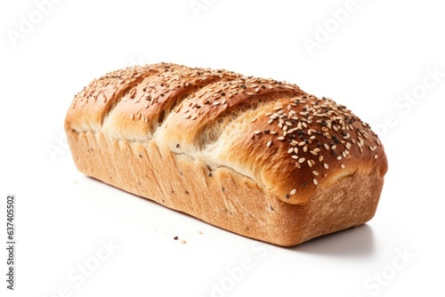 Fresh whole loaf country bread covered with seeds isolated on solid white background generative ai