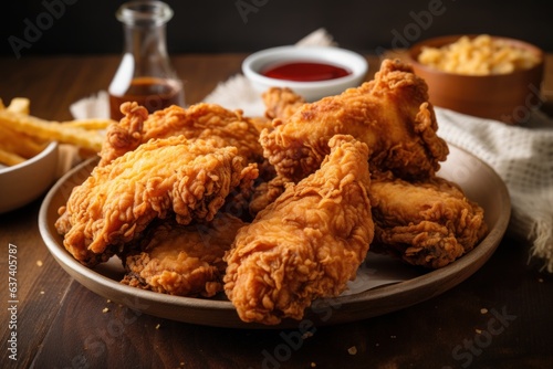 A delicious plate of fried chicken and crispy french fries