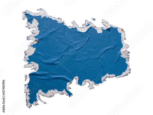 Torn glued blue poster paper
