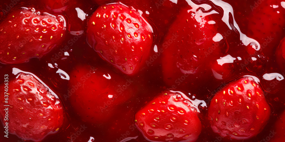 A close-up view of fresh, ripe strawberries in a jam compote. Bright and juicy, perfect for healthy eating.