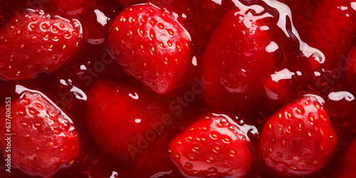 Obraz na płótnie A close-up view of fresh, ripe strawberries in a jam compote. Bright and juicy, perfect for healthy eating. w salonie